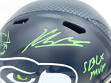 Kenneth Walker III & Malcolm Smith Autographed Seattle Seahawks Blue Full Size Speed Replica Helmet "SB LX MVP, SB LXVIII MVP" Beckett BAS Witness Stock #262125