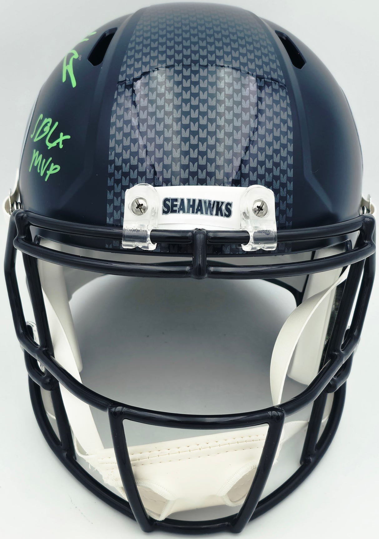 Kenneth Walker III & Malcolm Smith Autographed Seattle Seahawks Blue Full Size Speed Replica Helmet "SB LX MVP, SB LXVIII MVP" Beckett BAS Witness Stock #262125