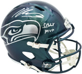 Kenneth Walker III Autographed Seattle Seahawks Metallic Green Full Size Rivalry Speed Replica Helmet "SB LX MVP" Beckett BAS Witness Stock #262128