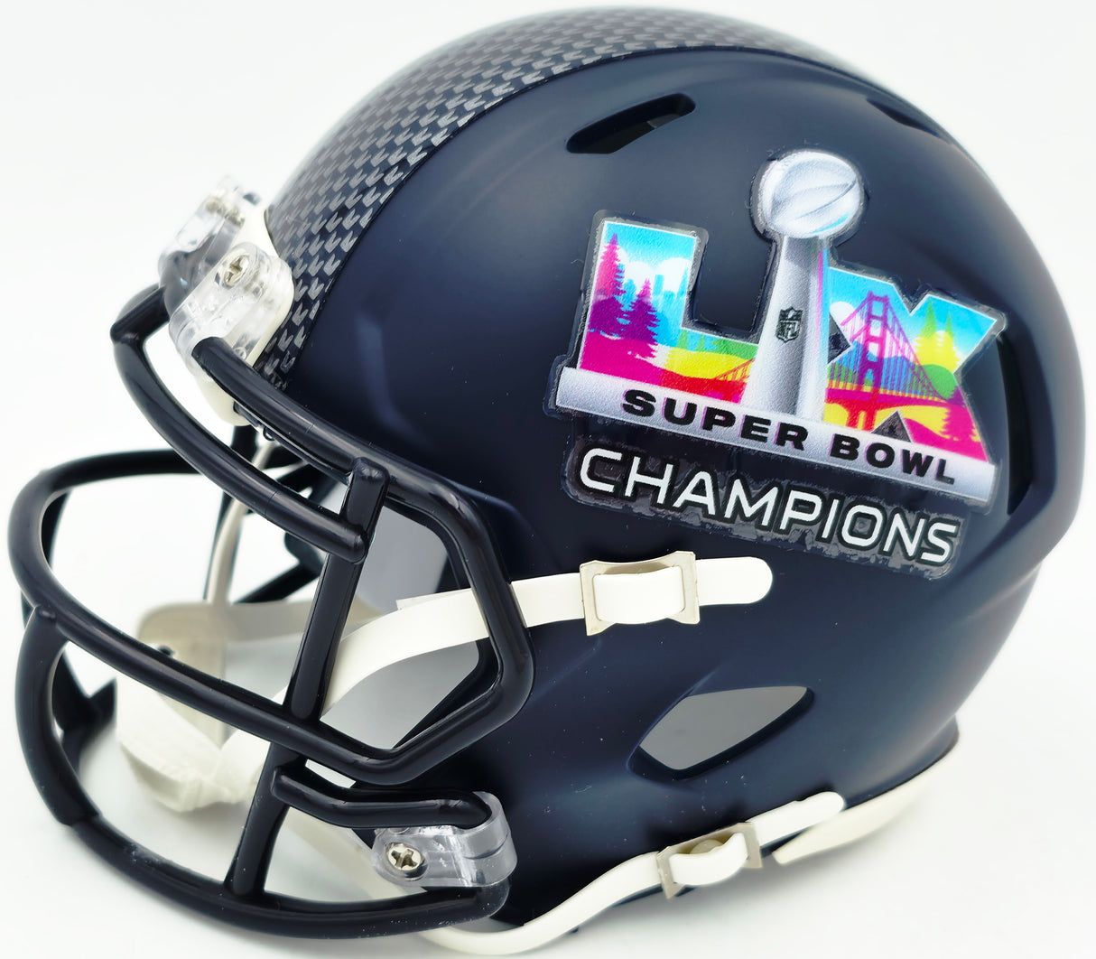 Jaxon Smith-Njigba Autographed Seattle Seahawks Blue Super Bowl LX Champions Logo Speed Mini Helmet Fanatics Holo Stock #262361