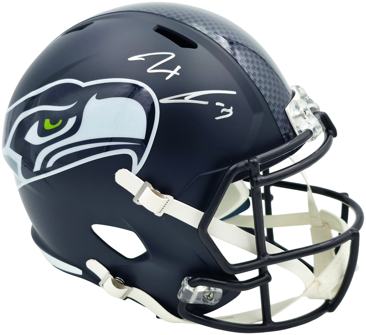 Jaxon Smith-Njigba Autographed Seattle Seahawks Blue Super Bowl LX Champions Logo Full Size Speed Replica Helmet Fanatics Holo Stock #262360