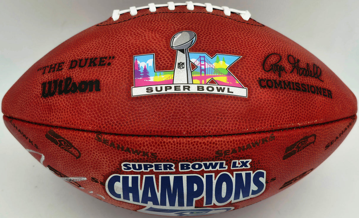 Jaxon Smith-Njigba Autographed Seattle Seahawks Official Super Bowl LX Logo Leather Football Fanatics Holo Stock #262362