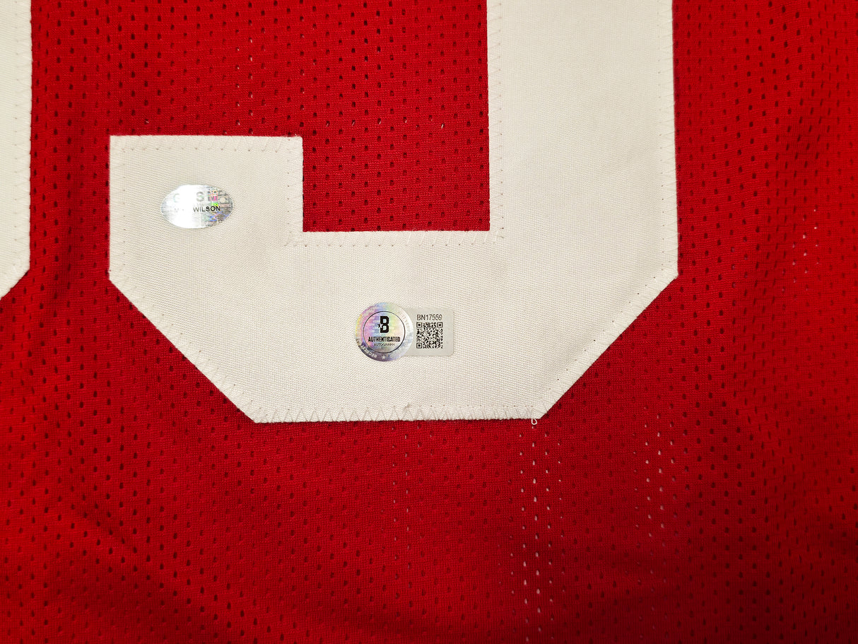San Francisco 49ers Mike Wilson Autographed Red Jersey "4X SB Champs!" Beckett BAS QR Stock #261847