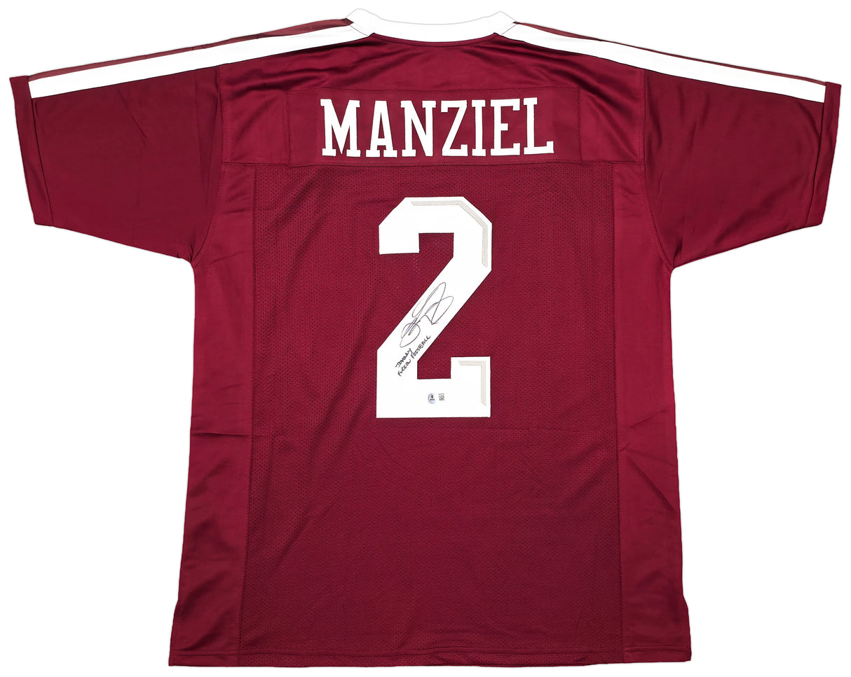 Texas A&M Aggies Johnny Manziel Autographed Maroon Jersey "Johnny F'cking Football" Beckett BAS Witness Stock #262052