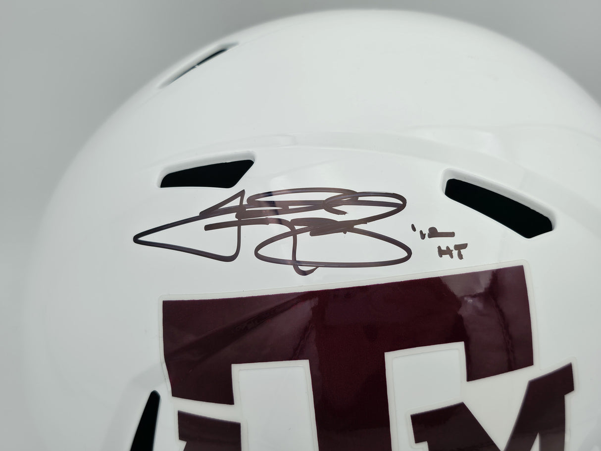 Johnny Manziel Autographed Texas A&M Aggies White Full Size Speed Replica Helmet "12 HT" Beckett BAS Witness Stock #261982
