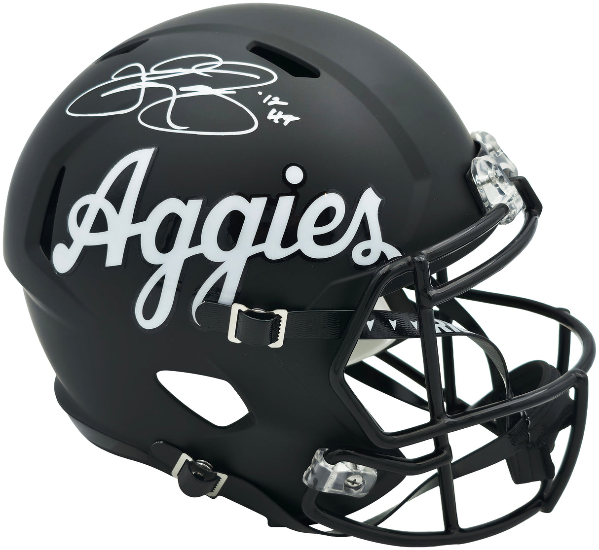Johnny Manziel Autographed Texas A&M Aggies Black Full Size Script Logo Speed Replica Helmet "12 HT" Beckett BAS Witness Stock #261983