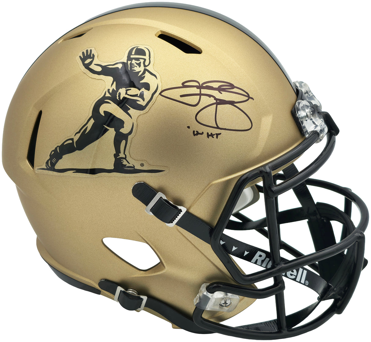 Johnny Manziel Autographed Texas A&M Aggies Gold Full Size Heisman Logo Speed Replica Helmet "12 HT" Beckett BAS Witness Stock #261984