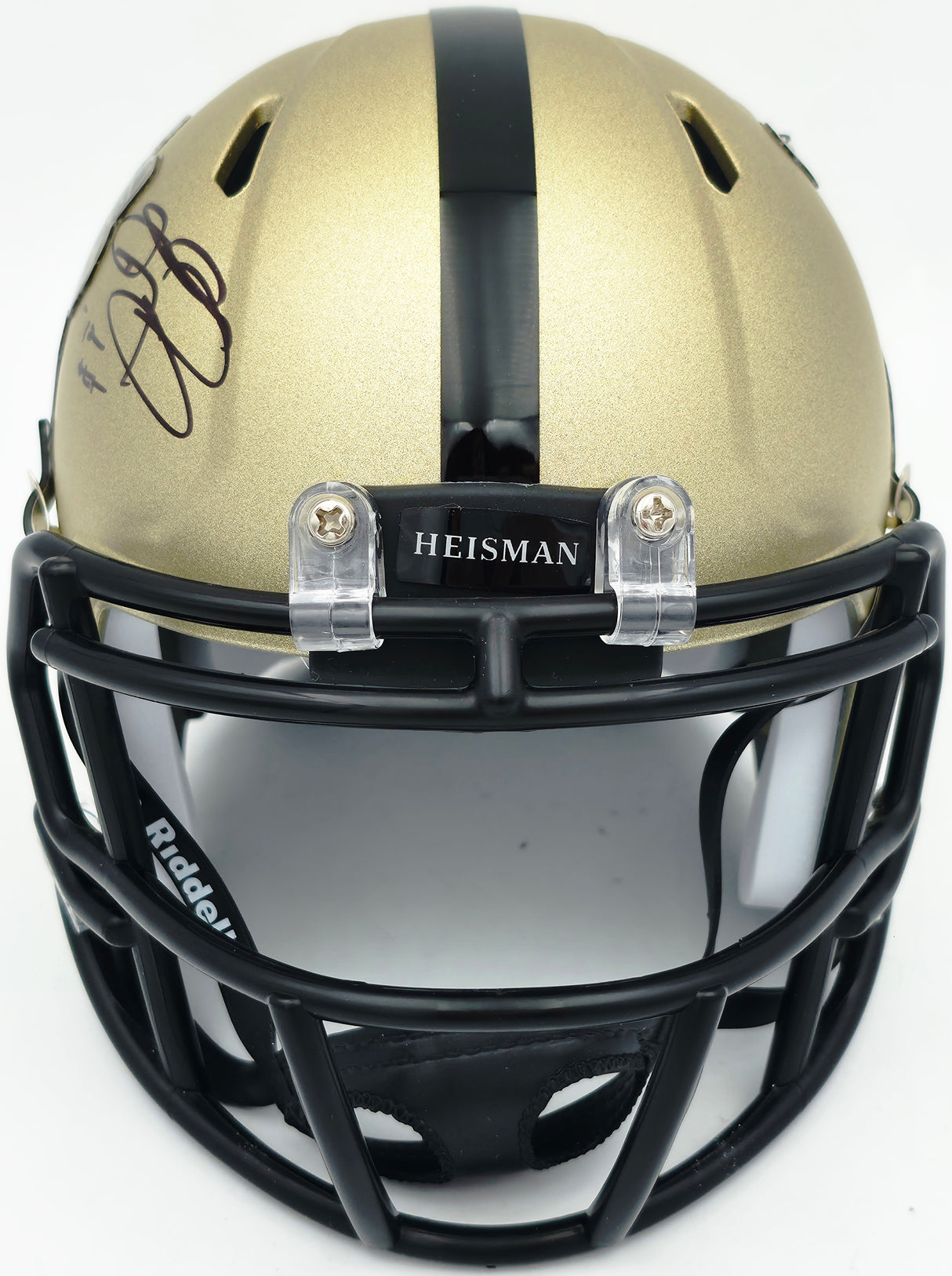 Johnny Manziel Autographed Texas A&M Aggies Gold Heisman Logo Speed Mini Helmet "12 HT" Beckett BAS Witness Stock #262057