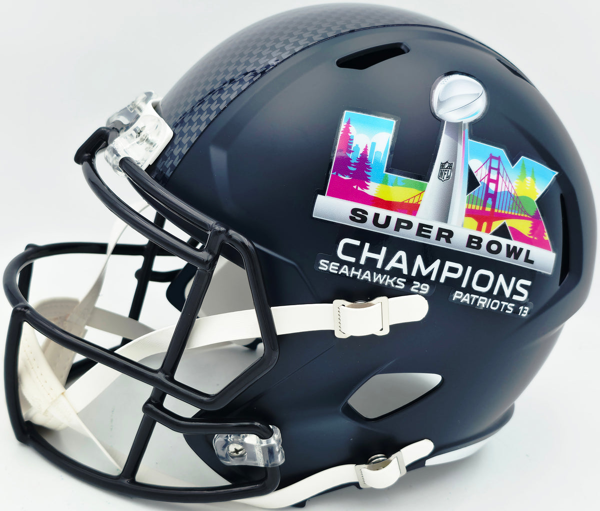 Devon Witherspoon Autographed Seattle Seahawks Blue Full Size Super Bowl LX Champions Logo Speed Replica Helmet Beckett BAS Witness Stock #265440