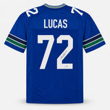 Seattle Seahawks Abraham Abe Lucas Autographed Blue Throwback Jersey MCS Holo Stock #263326