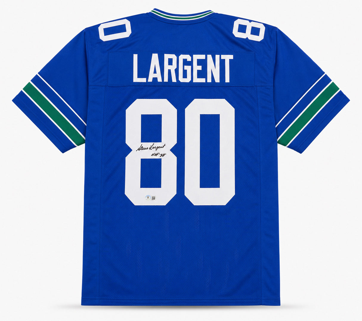 Seattle Seahawks Steve Largent Autographed Blue Throwback Jersey "HOF 95" Beckett BAS Witness Stock #263342