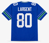 Seattle Seahawks Steve Largent Autographed Blue Throwback Jersey "HOF 95" Beckett BAS Witness Stock #263342