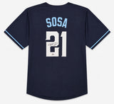 Chicago Cubs Sammy Sosa Autographed Dark Blue Jersey 'Slammin Sammy' Beckett BAS Witness Stock #263336