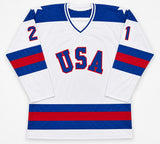 1980 Team USA Mike Eruzione Autographed White Jersey JSA Witness Stock #262978