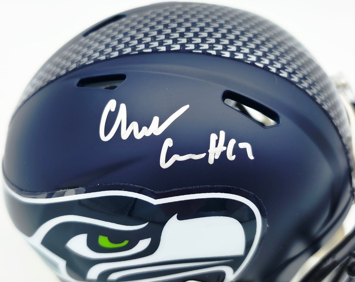 Charles Cross Autographed Seattle Seahawks Blue Super Bowl LX Champions Logo Speed Mini Helmet MCS Holo Stock #262468