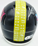 AJ Barner Autographed Seattle Seahawks Black Super Bowl LX Logo Speed Mini Helmet Beckett BAS Witness Stock #262486