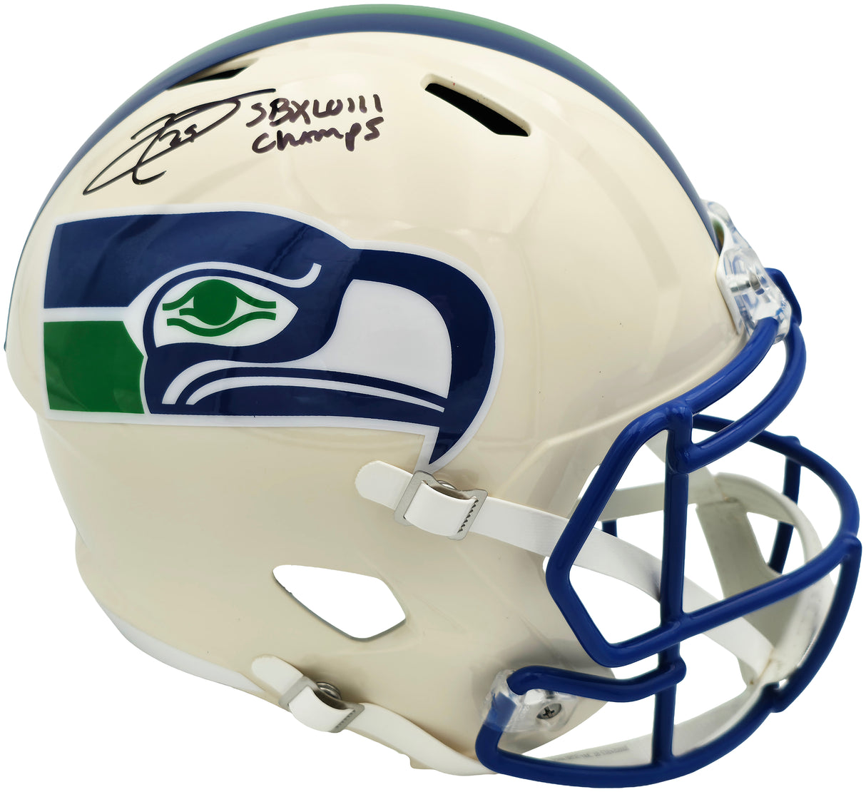 Earl Thomas III Autographed Seattle Seahawks Cream Retro Full Size Replica Speed Helmet "SB XLVIII Champs" Beckett BAS Witness Stock #262439