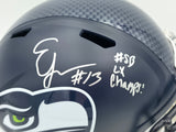 Ernest Jones IV Autographed Seattle Seahawks Blue Full Size Super Bowl LX Champions Logo Speed Replica Helmet "SB LX Champs" MCS Holo Stock #262471