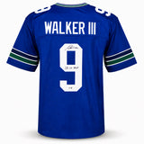 Seattle Seahawks Kenneth Walker III Autographed Blue Throwback Jersey "SB LX MVP" Beckett BAS Witness Stock #262404
