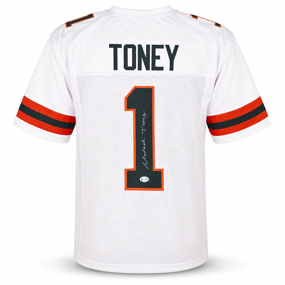 Miami Hurricanes Malachi Toney Autographed White Jersey JSA Witness Stock #262506