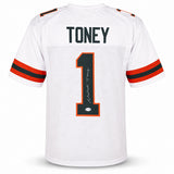 Miami Hurricanes Malachi Toney Autographed White Jersey JSA Witness Stock #262506