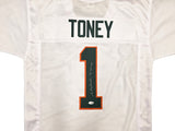 Miami Hurricanes Malachi Toney Autographed White Jersey JSA Witness Stock #262506