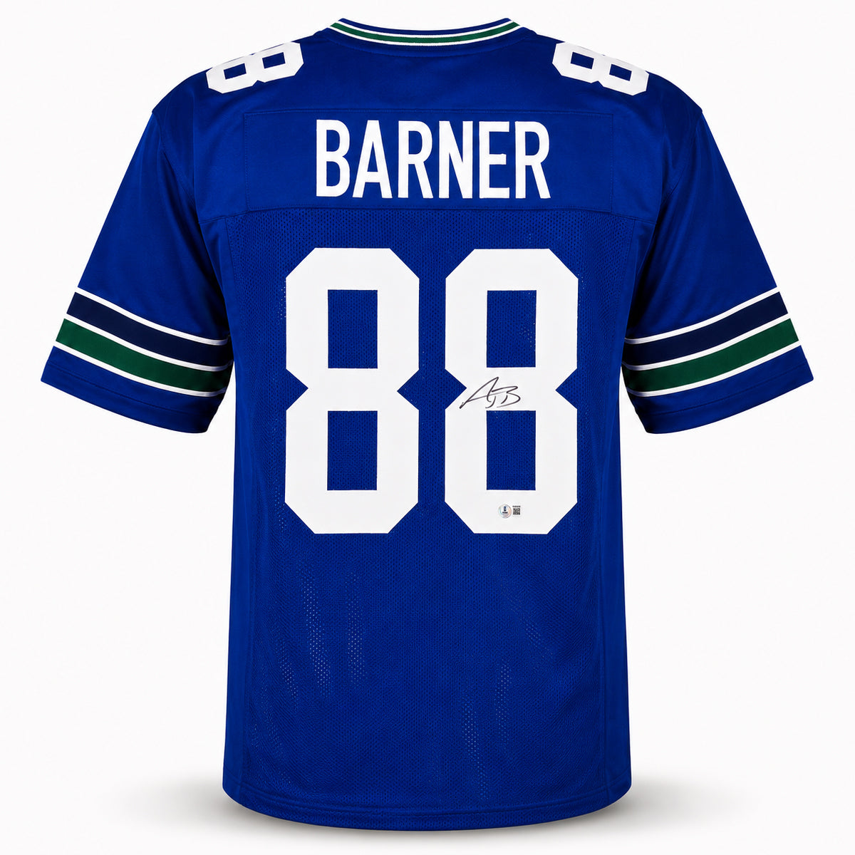 Seattle Seahawks AJ Barner Autographed Blue Throwback Jersey Beckett BAS Witness Stock #262502