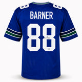 Seattle Seahawks AJ Barner Autographed Blue Throwback Jersey Beckett BAS Witness Stock #262502
