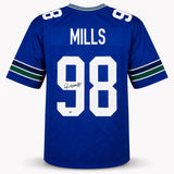 Seattle Seahawks Rylie Mills Autographed Blue Throwback Jersey MCS Holo Stock #262430