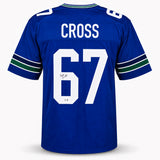 Seattle Seahawks Charles Cross Autographed Blue Throwback Jersey MCS Holo Stock #262469