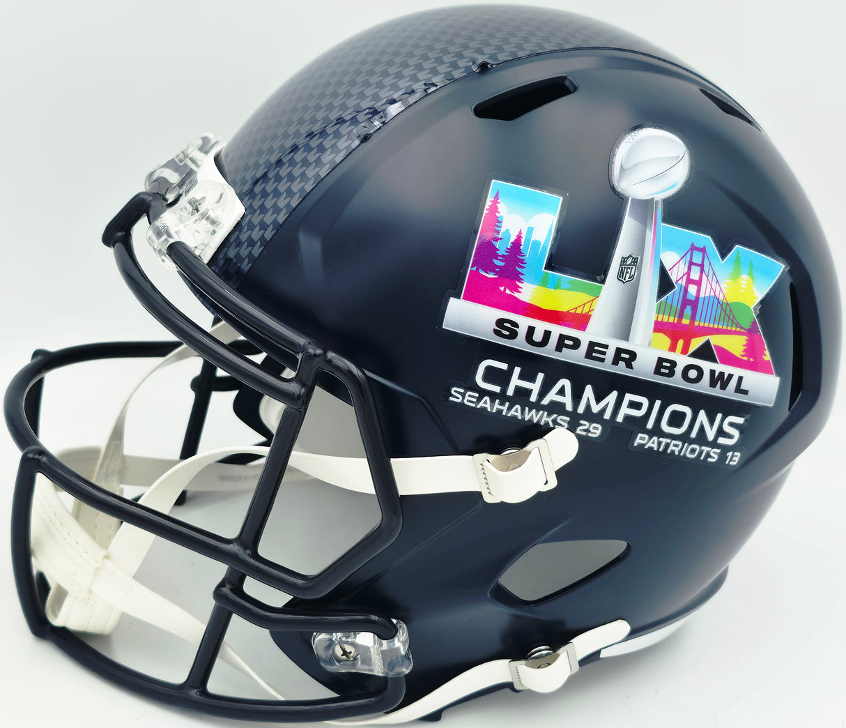 Byron Murphy II Autographed Seattle Seahawks Blue Super Bowl LX Champions Logo Full Size Speed Replica Helmet MCS Holo Stock #262528