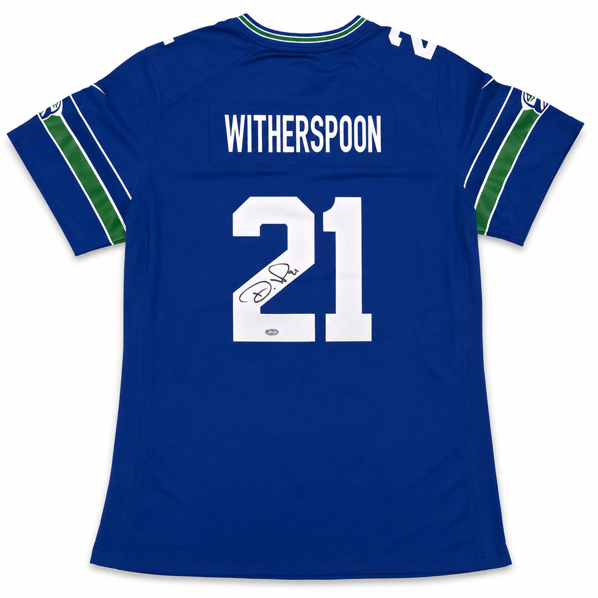 Seattle Seahawks Devon Witherspoon Autographed Women's Blue Nike Throwback 50 Year Patch Jersey Size XL MCS Holo Stock #265668