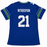Seattle Seahawks Devon Witherspoon Autographed Women's Blue Nike Throwback 50 Year Patch Jersey Size XL MCS Holo Stock #265668