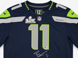 Seattle Seahawks Jaxon Smith-Njigba Autographed Blue Nike Super Bowl LX Patch Jersey Size L Beckett BAS Witness Stock #265846