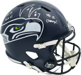 Uchenna Nwosu Autographed Seattle Seahawks Blue Full Size Super Bowl LX Champions Logo Speed Replica Helmet "SB LX Pick 6, SB LX Champs!" MCS Holo Stock #265543
