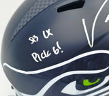 Uchenna Nwosu Autographed Seattle Seahawks Blue Full Size Super Bowl LX Champions Logo Speed Replica Helmet "SB LX Pick 6, SB LX Champs!" MCS Holo Stock #265543