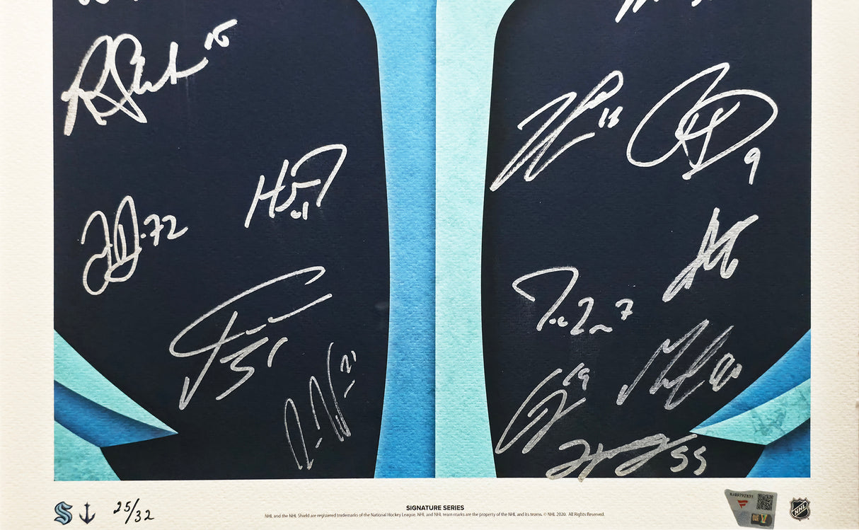 2021-22 Seattle Kraken Inaugural Team Autographed Fanatics Framed Lithograph #/32 With 25 Signatures Fanatics Holo Stock #262548