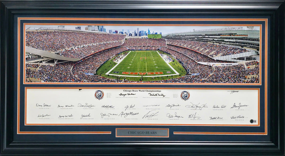 Chicago Bears Greats Autographed Framed Panoramic Photo With 20 Signatures Including Walter Payton Beckett BAS Stock #262546