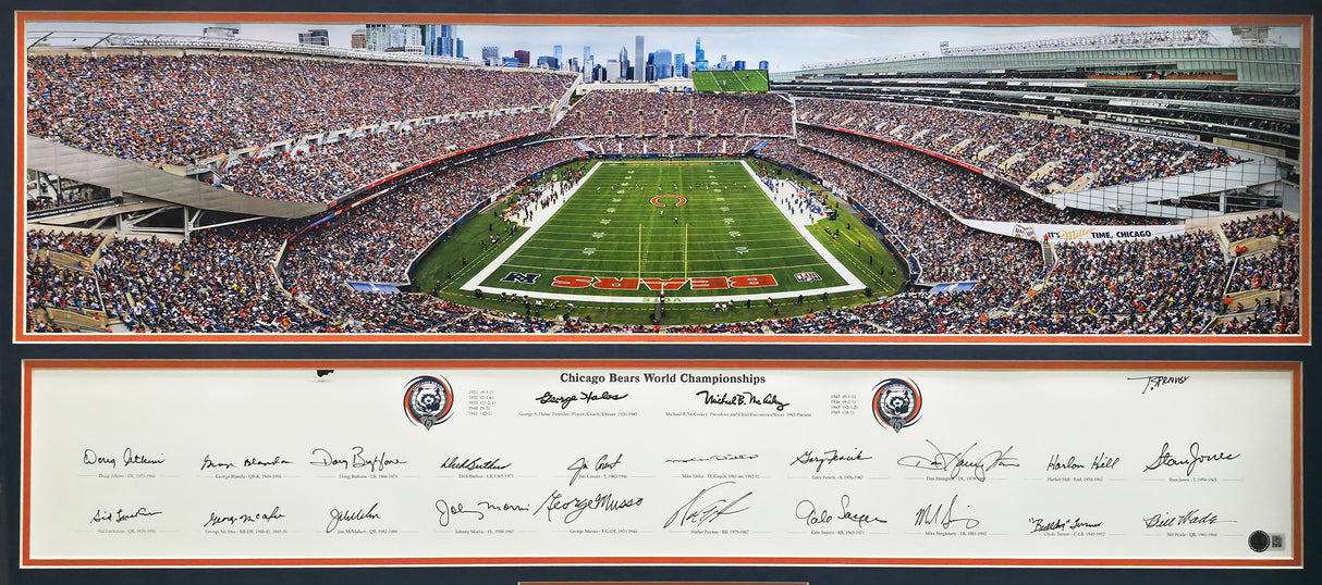 Chicago Bears Greats Autographed Framed Panoramic Photo With 20 Signatures Including Walter Payton Beckett BAS Stock #262546
