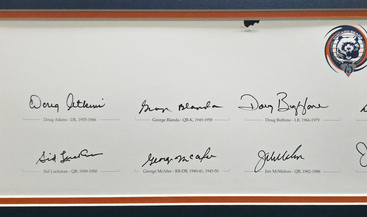 Chicago Bears Greats Autographed Framed Panoramic Photo With 20 Signatures Including Walter Payton Beckett BAS Stock #262546