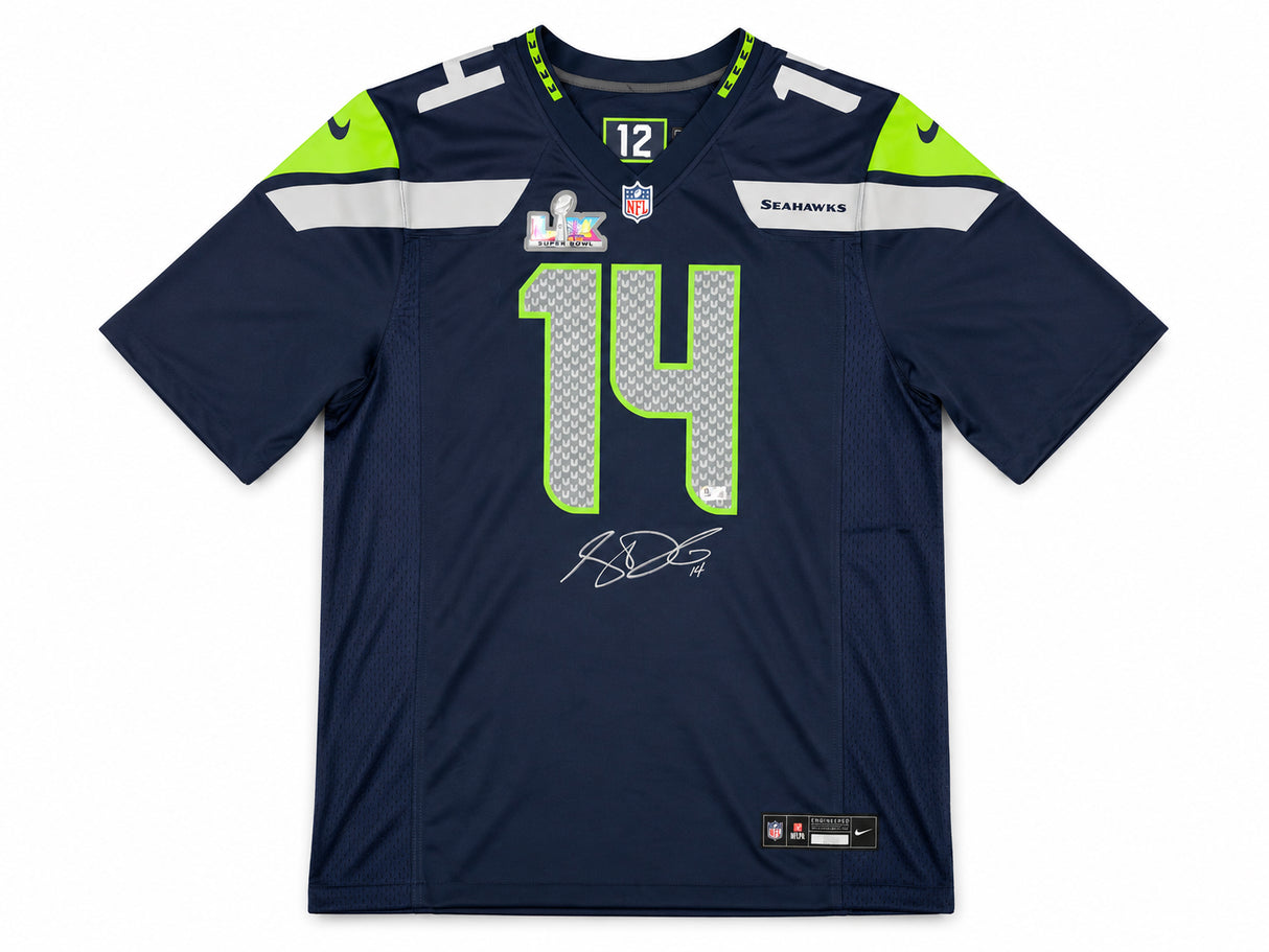 Seattle Seahawks Sam Darnold Autographed Blue Nike Super Bowl LX Patch Jersey Size XL Beckett BAS Witness Stock #265419