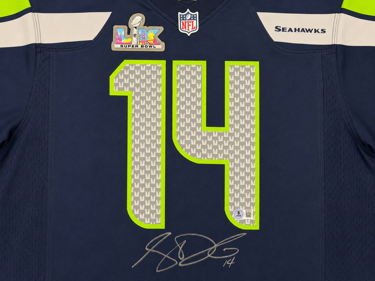 Seattle Seahawks Sam Darnold Autographed Blue Nike Super Bowl LX Patch Jersey Size XXL Beckett BAS Witness Stock #265420