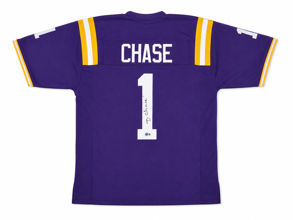 LSU Tigers Ja'Marr Chase Autographed Purple Jersey Beckett BAS QR Stock #263337
