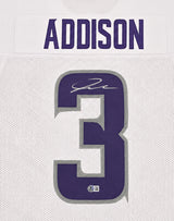 Minnesota Vikings Jordan Addison Autographed White Jersey Beckett BAS QR Stock #265947