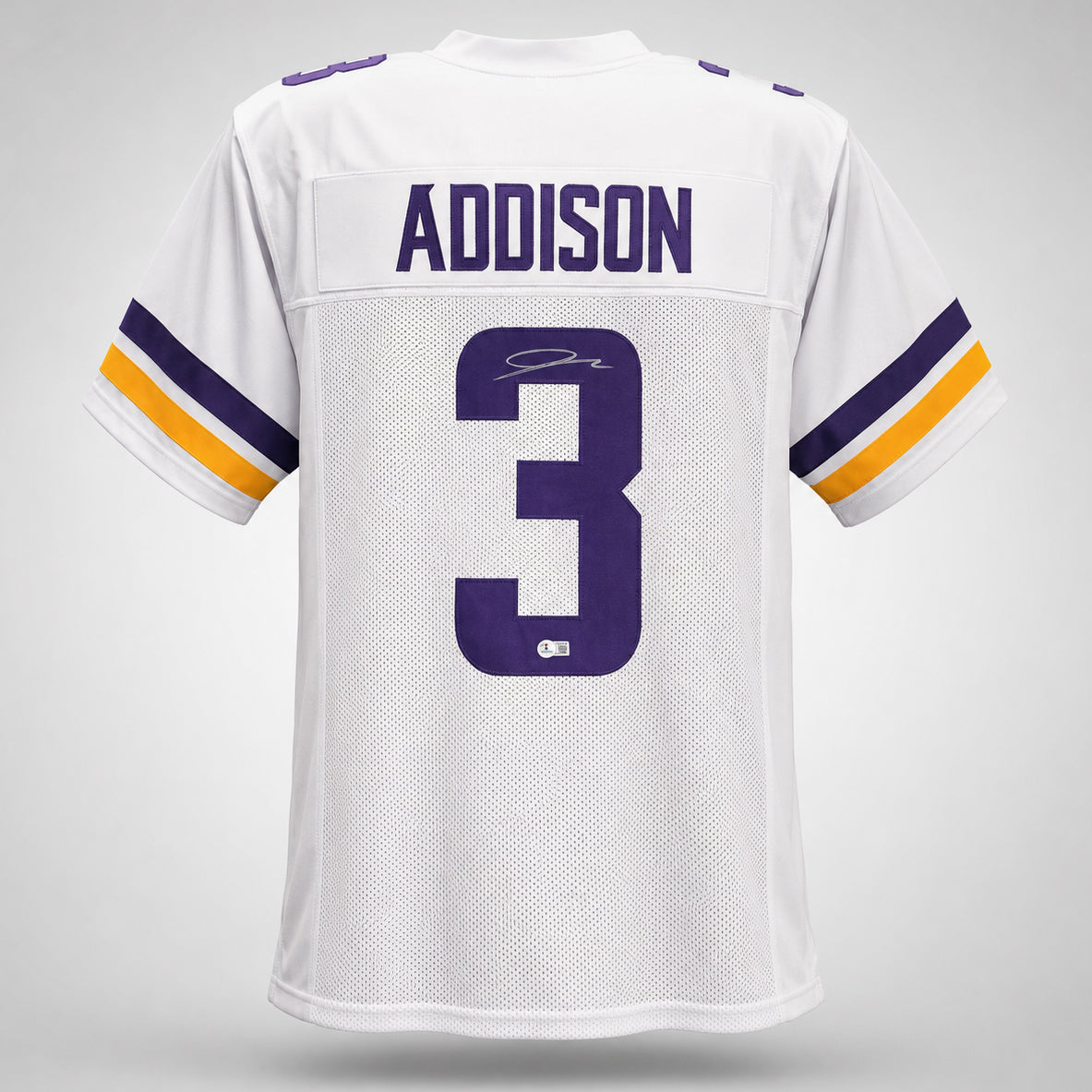 Minnesota Vikings Jordan Addison Autographed White Jersey Beckett BAS QR Stock #265952