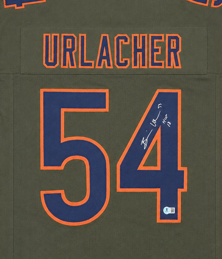 Chicago Bears Brian Urlacher Autographed Camo Green Jersey "HOF 18" Beckett BAS Witness Stock #265935