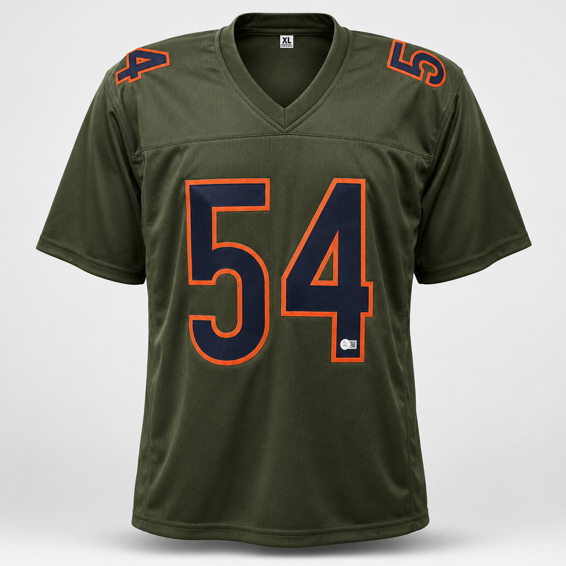 Chicago Bears Brian Urlacher Autographed Camo Green Jersey "HOF 18" Beckett BAS Witness Stock #265935