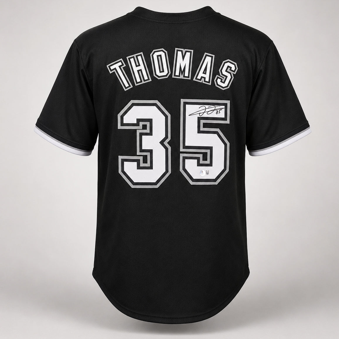 Chicago White Sox Frank Thomas Autographed Black Jersey Beckett BAS QR Stock #265937