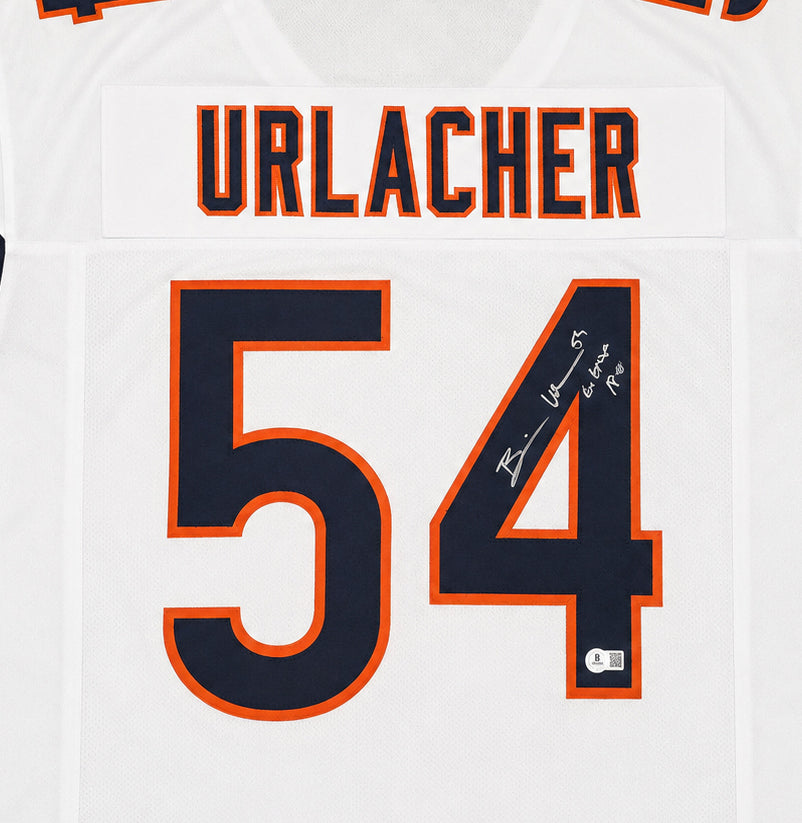 Chicago Bears Brian Urlacher Autographed White Jersey "HOF 18" Beckett BAS Witness Stock #265936