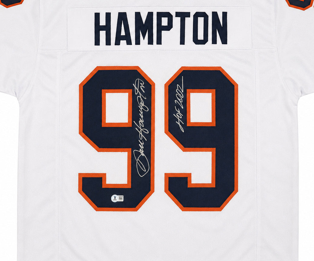 Chicago Bears Dan Hampton Autographed White Jersey "HOF 2002" Beckett BAS Witness Stock #265939